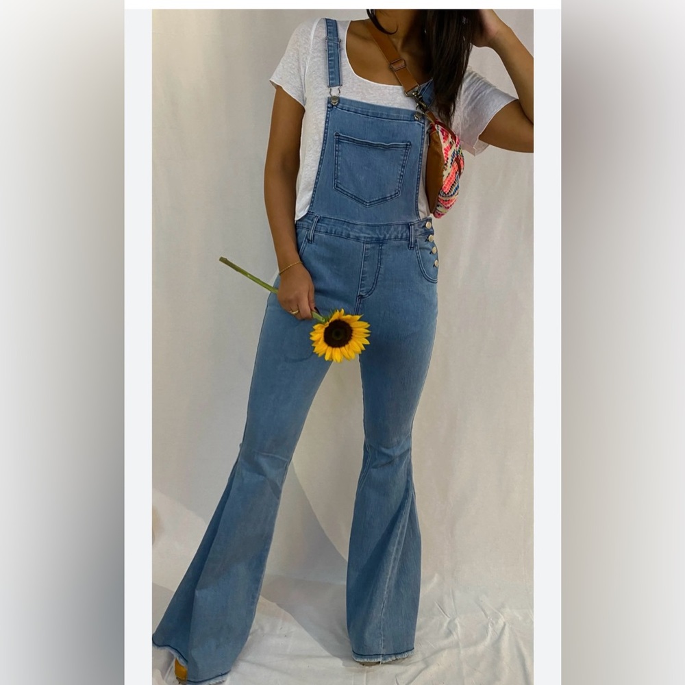Denim flared women's overalls saints and hearts size large